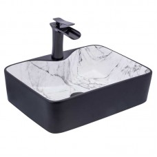 Mermer Desen Mat Siyah Delikli Lavabo